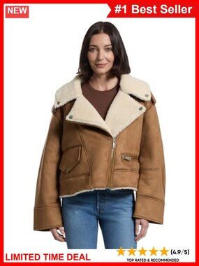 Faux Suede Faux Shearling Moto Jacket Asymmetrical Zip